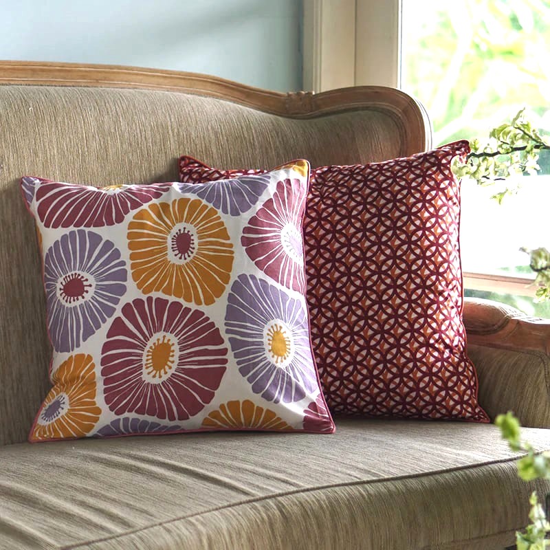 Balizen峇里手作 復古花印抱枕套 鹹酸甜 Retro Flowers Mulberry Mauve Cushion Cover 45x45 cm